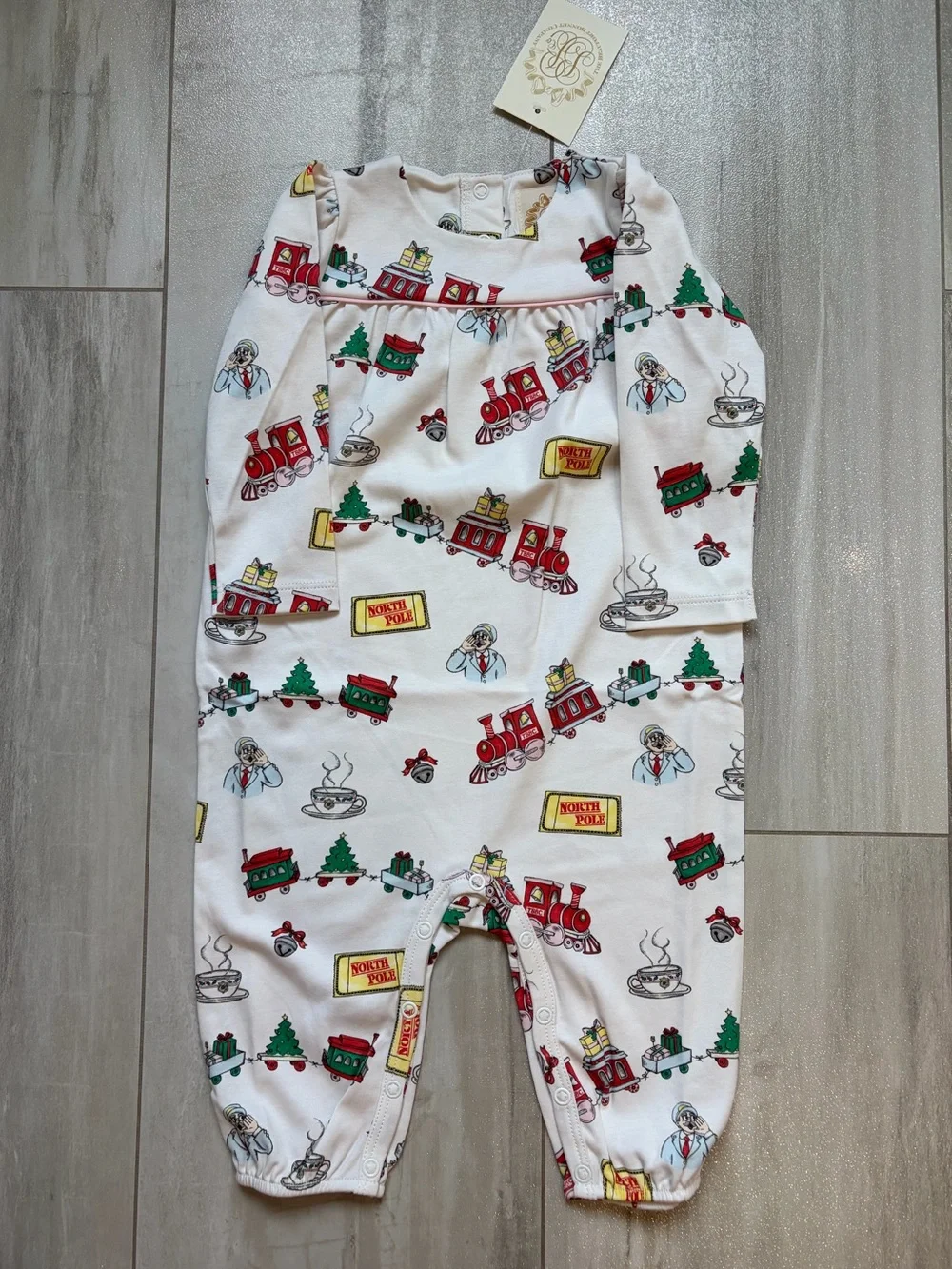NWT TBBC Pima Cotton Holiday Train Express Bradford Romper Jumpsuit Girls 3-6M